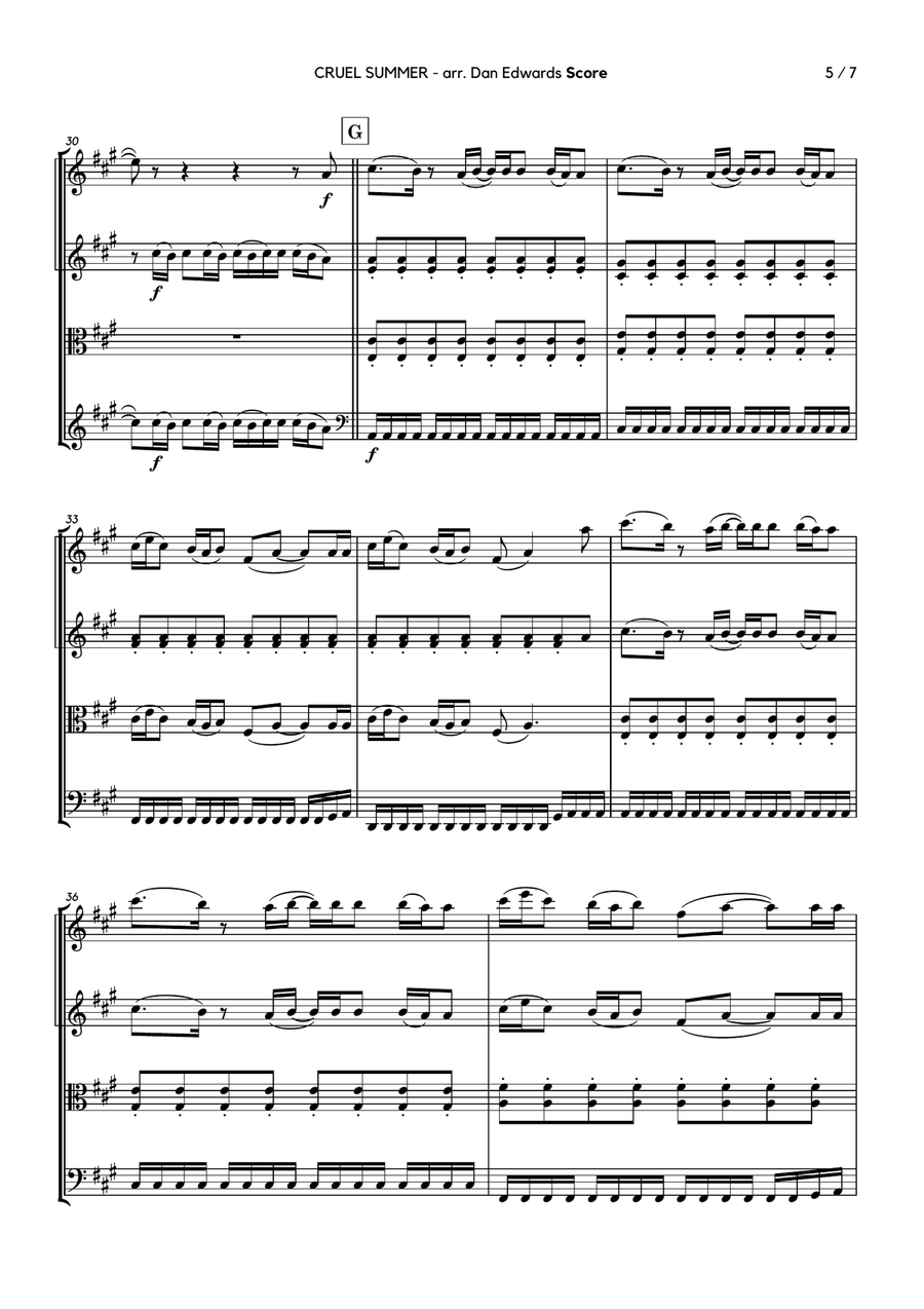 Cruel Summer String Quartet scores gallery preview page 5