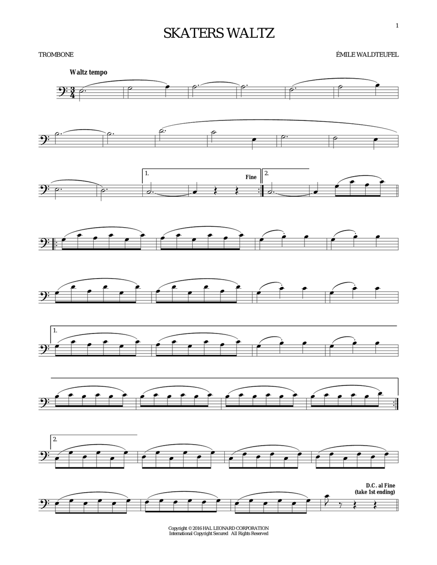 The Skaters (Waltz) Trombone Solo scores gallery preview page 1