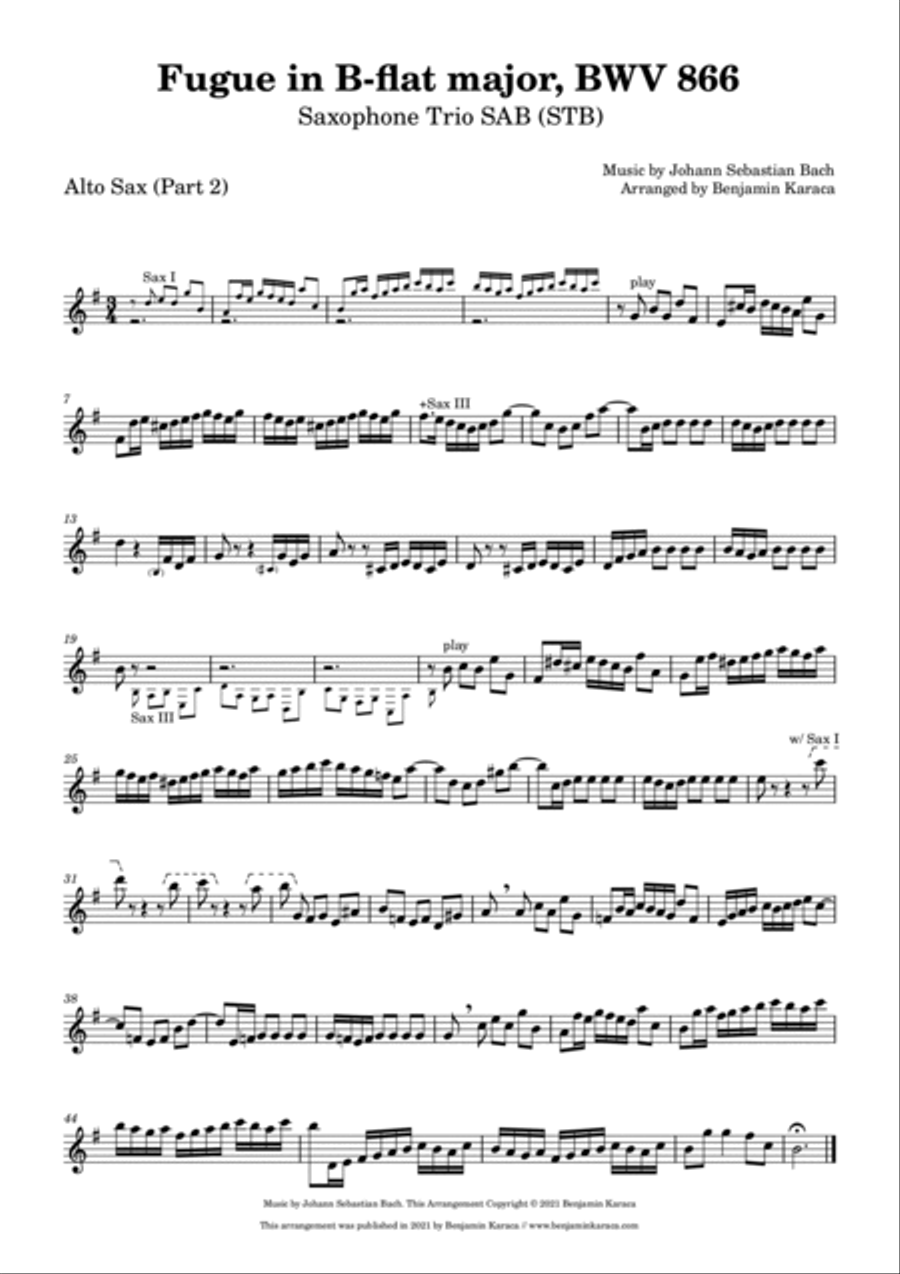 Fugue in B-flat major, BWV 866 Woodwind Trio scores gallery preview page 4