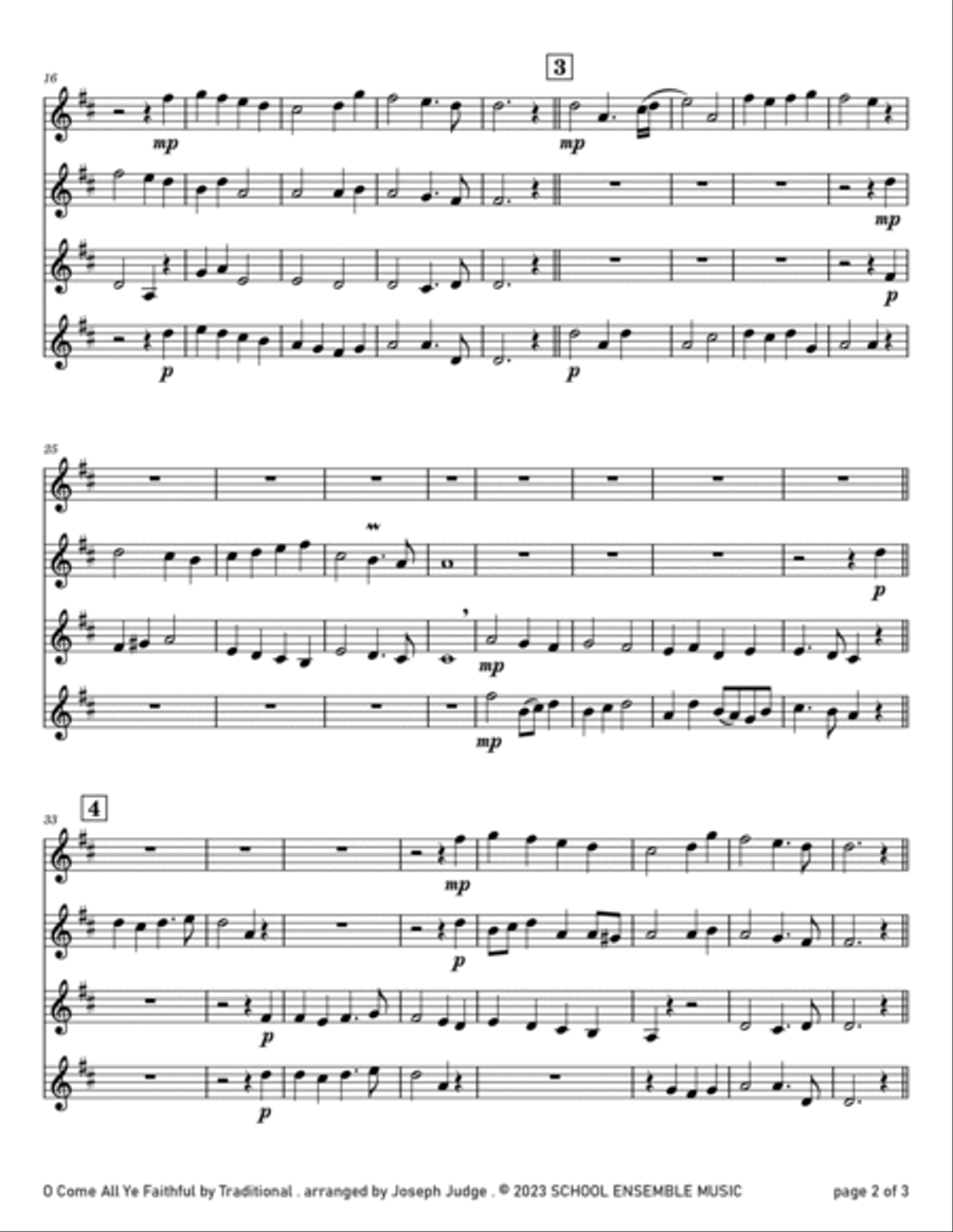 O Come All Ye Faithful for Clarinet Quartet in Schools Clarinet Quartet scores gallery preview page 2