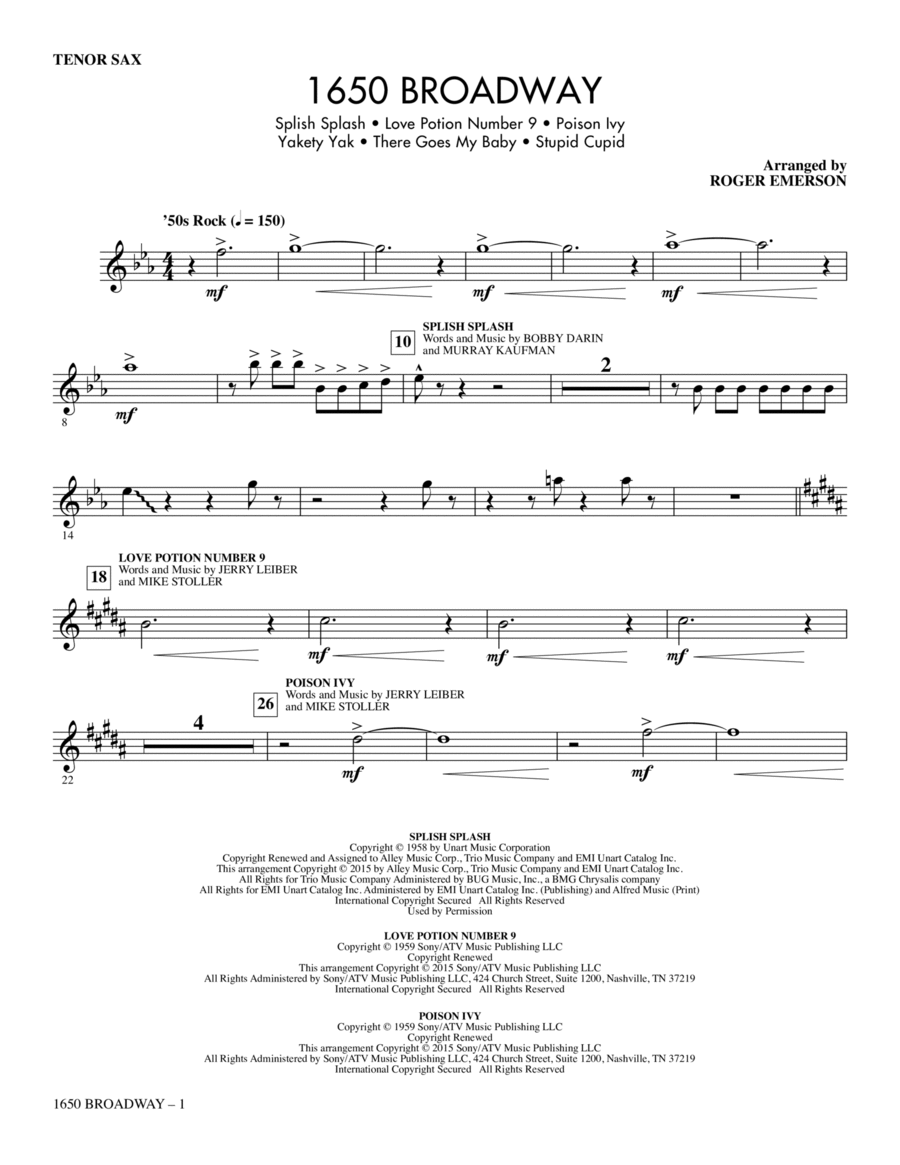 1650 Broadway (Medley) - Tenor Sax Choir scores gallery preview page 1