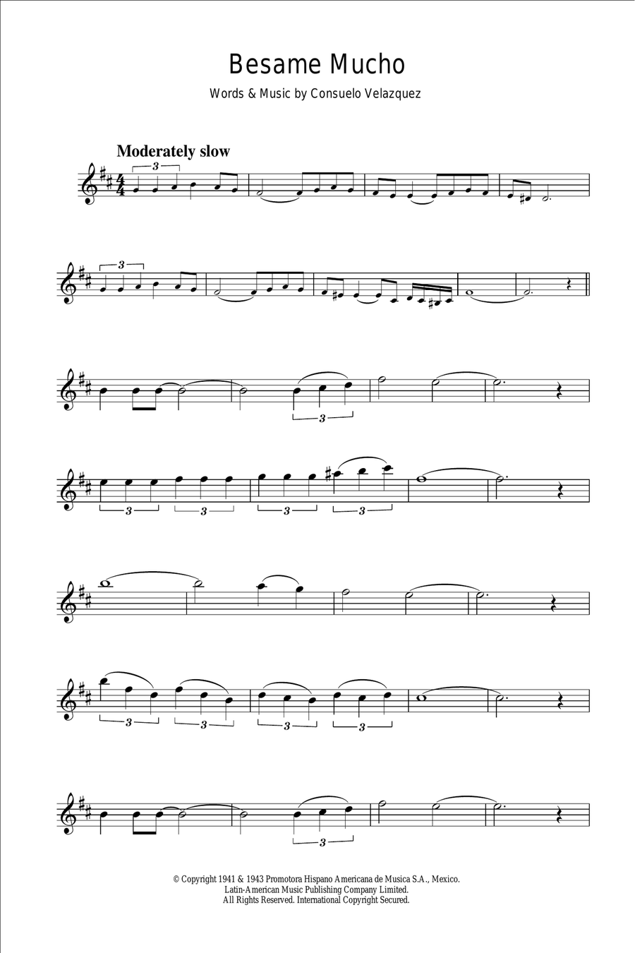 Besame Mucho (Kiss Me Much) Alto Saxophone scores gallery preview page 1