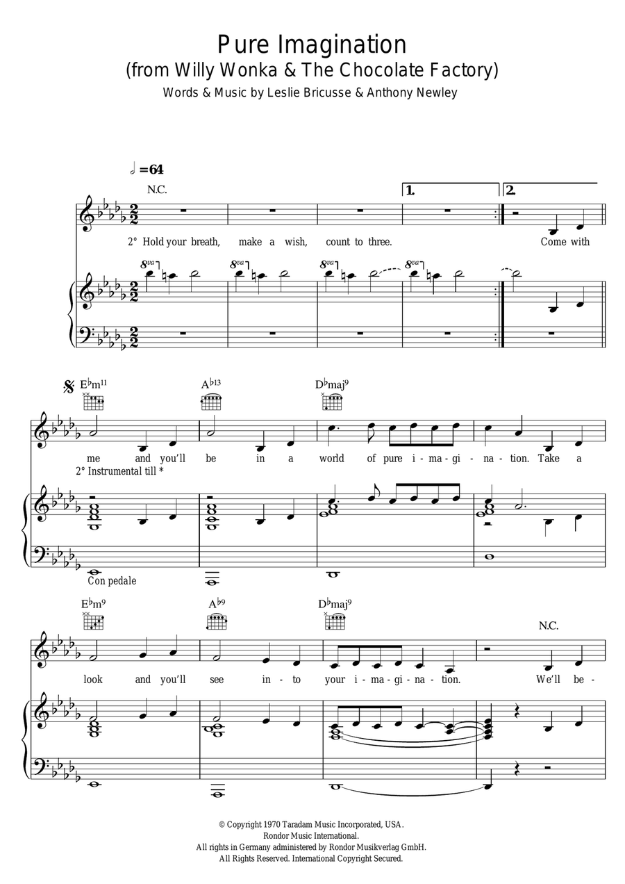 Pure Imagination Piano, Vocal, Guitar scores gallery preview page 1