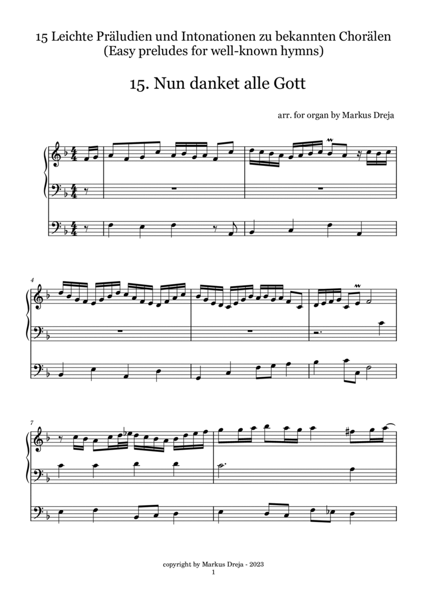 Easy organ preludes - leichte Orgelpräludien | Nun danket alle Gott - Now thank we all our god image number null