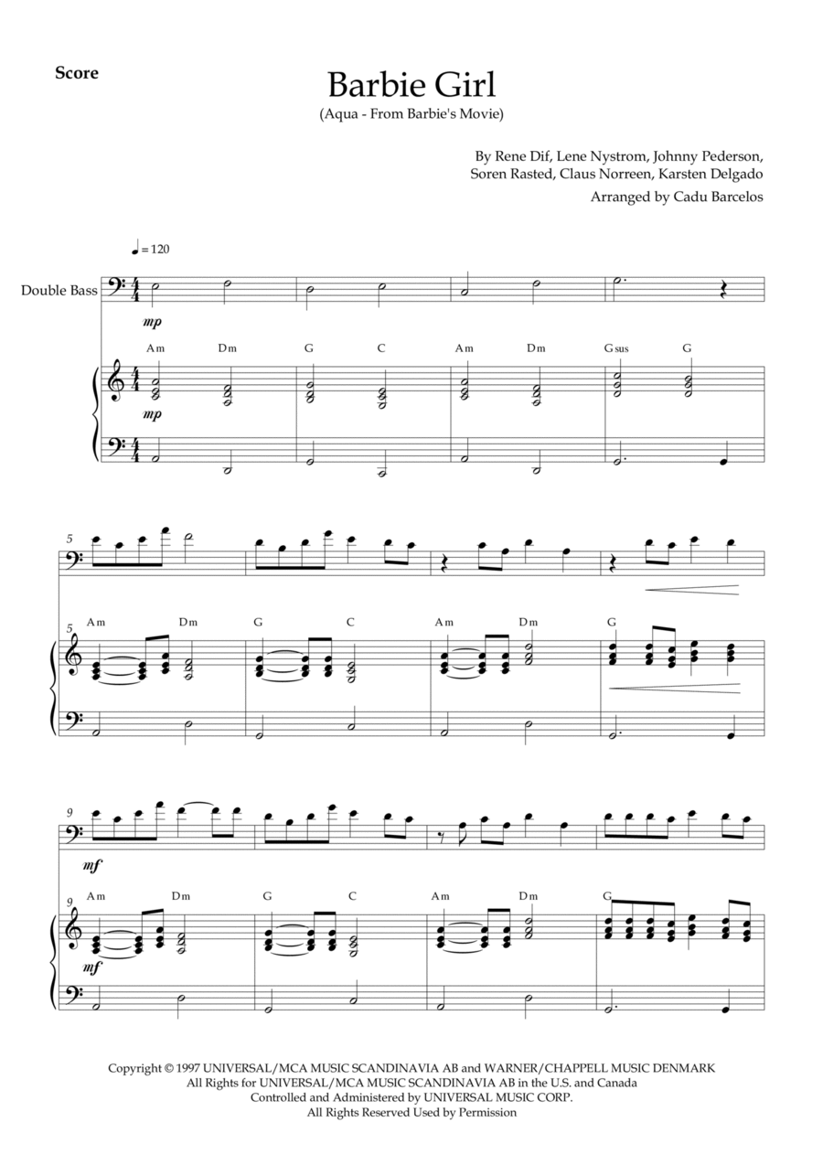 Barbie Girl Double Bass scores gallery preview page 1