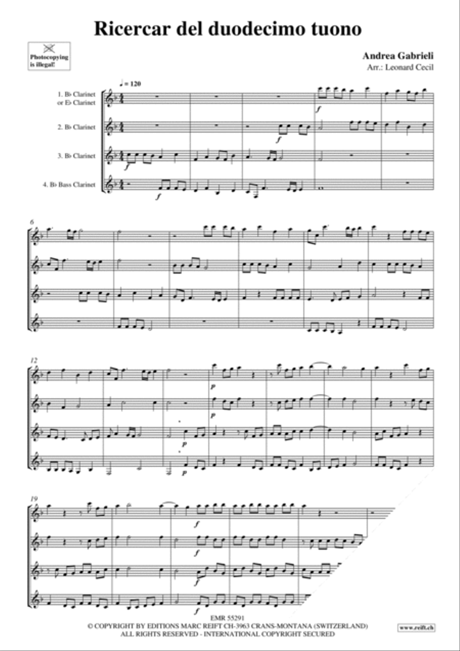 Ricercar del duodecimo tuono Clarinet Quartet scores gallery preview page 3
