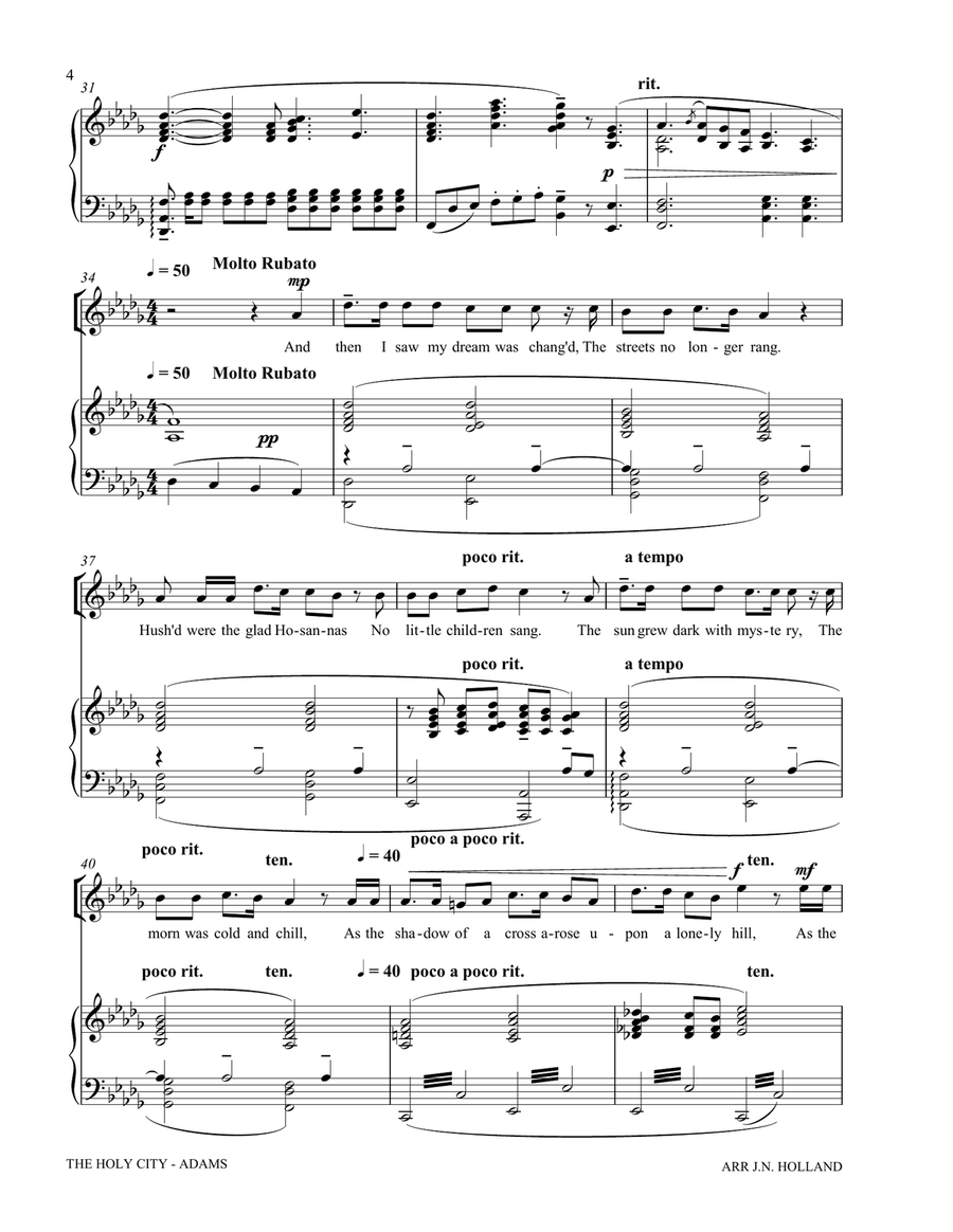 The Holy City for Solo High Voice (Soprano or Tenor) Voice and Piano (Key of Db) Tenor Voice scores gallery preview page 6