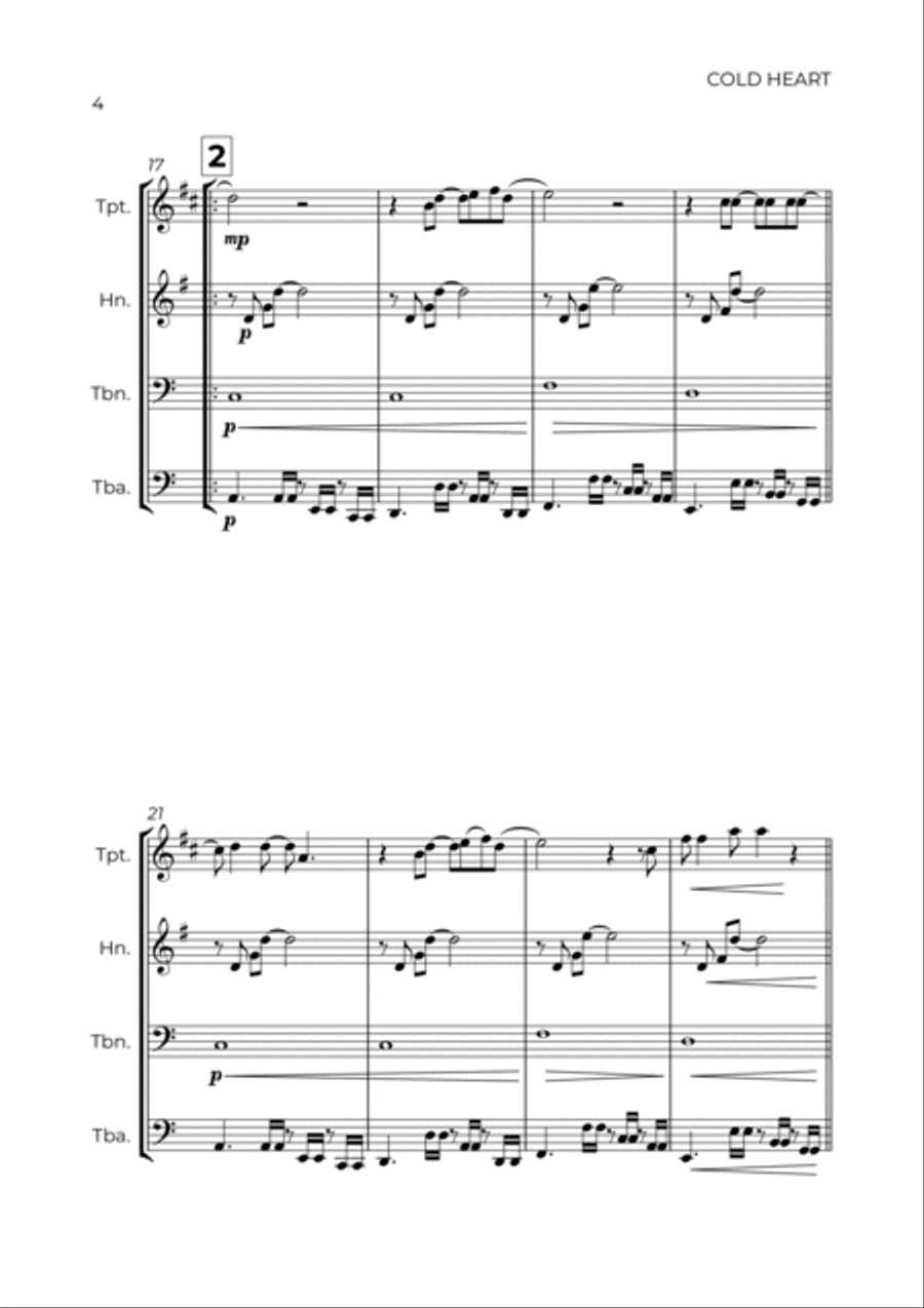 Cold Heart (pnau Remix) Cold Heart (pnau Remix) Brass Quartet scores gallery preview page 4