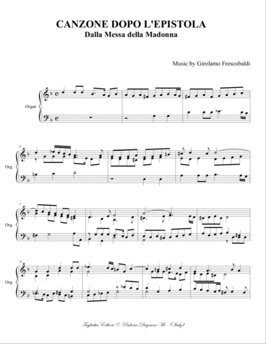 CANZONE DOPO L'EPISTOLA - G. Frescobaldi - For Organ Organ Solo scores gallery preview page 2