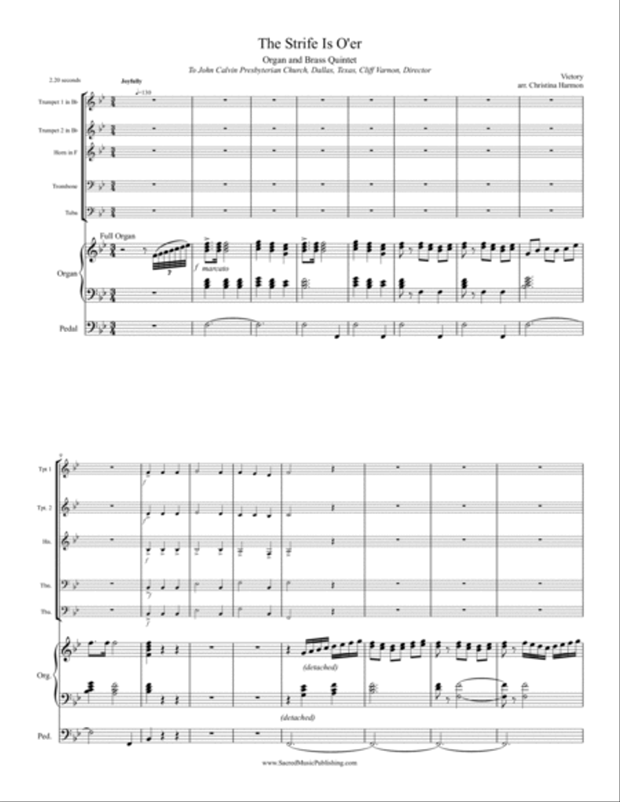 The Strife Is O'er, the Battle Done - Brass Quintet and Organ Brass Ensemble scores gallery preview page 2