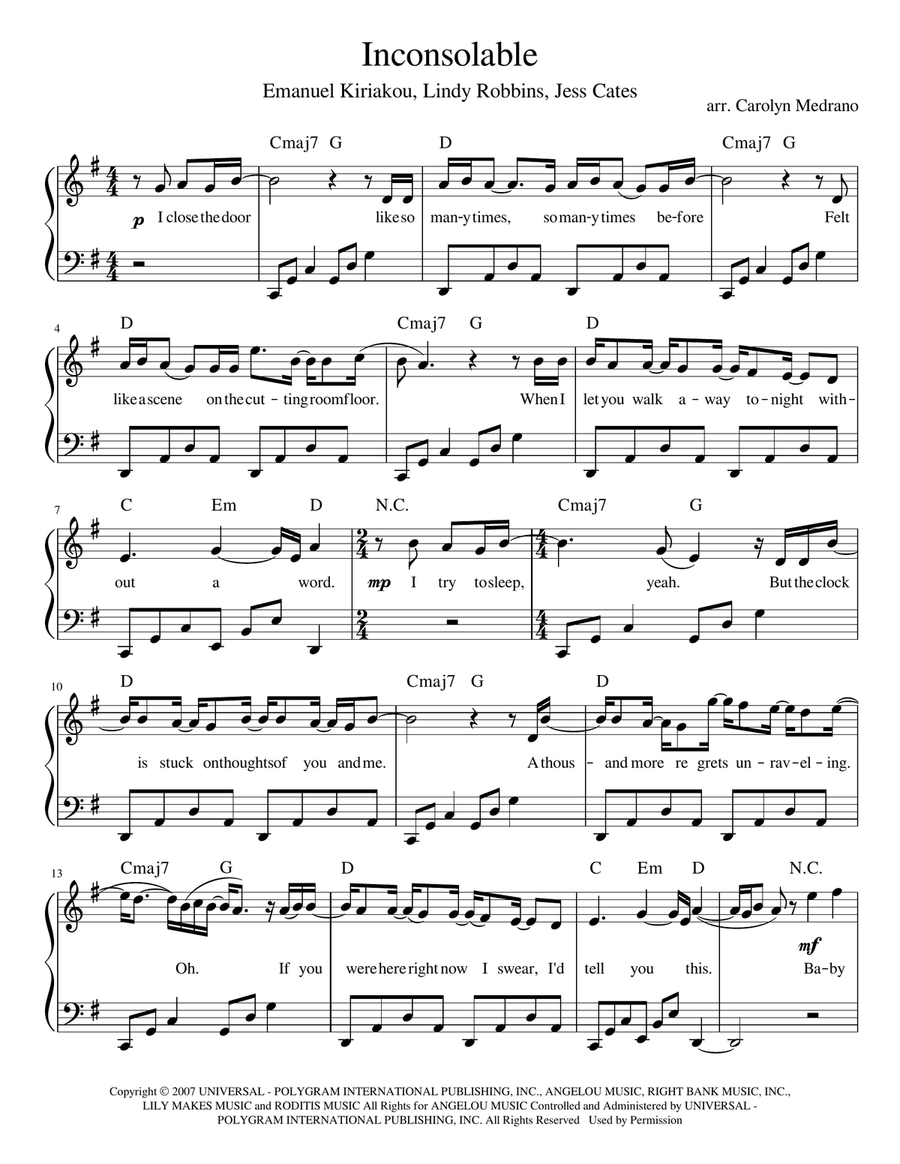 Inconsolable Piano, Vocal scores gallery preview page 1