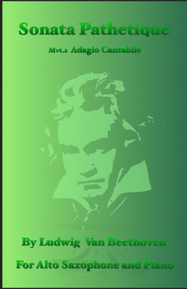 Book cover for Sonata Pathetique, Adagio Cantabile, by Beethoven, for Alto Saxophone and Piano