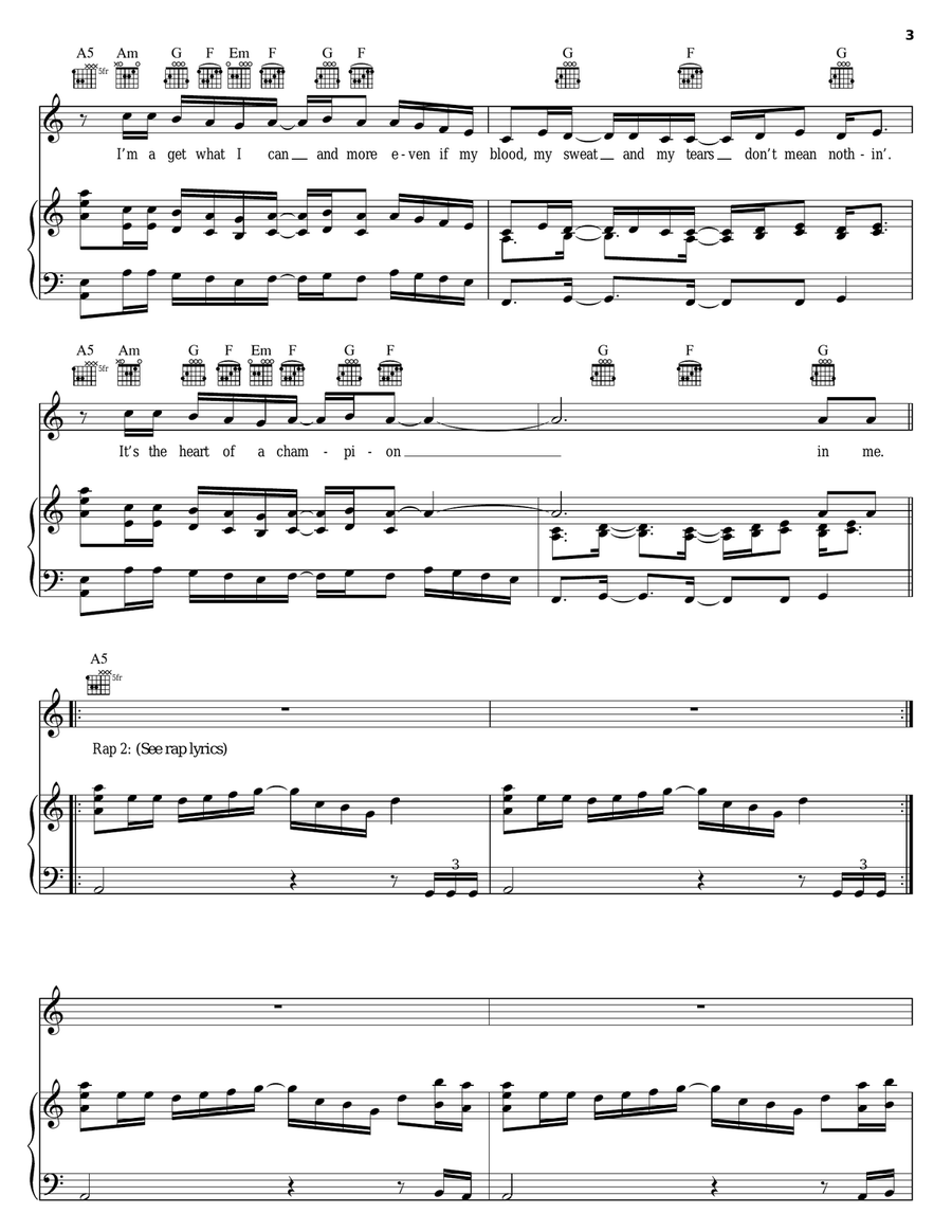 Heart Of A Champion Heart Of A Champion Piano, Vocal, Guitar scores gallery preview page 3