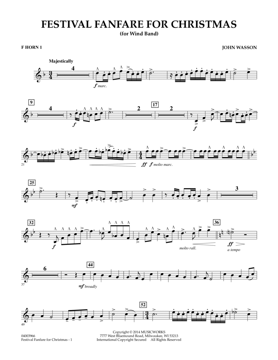 Festival Fanfare for Christmas (for Wind Band) - F Horn 1 Concert Band scores gallery preview page 1