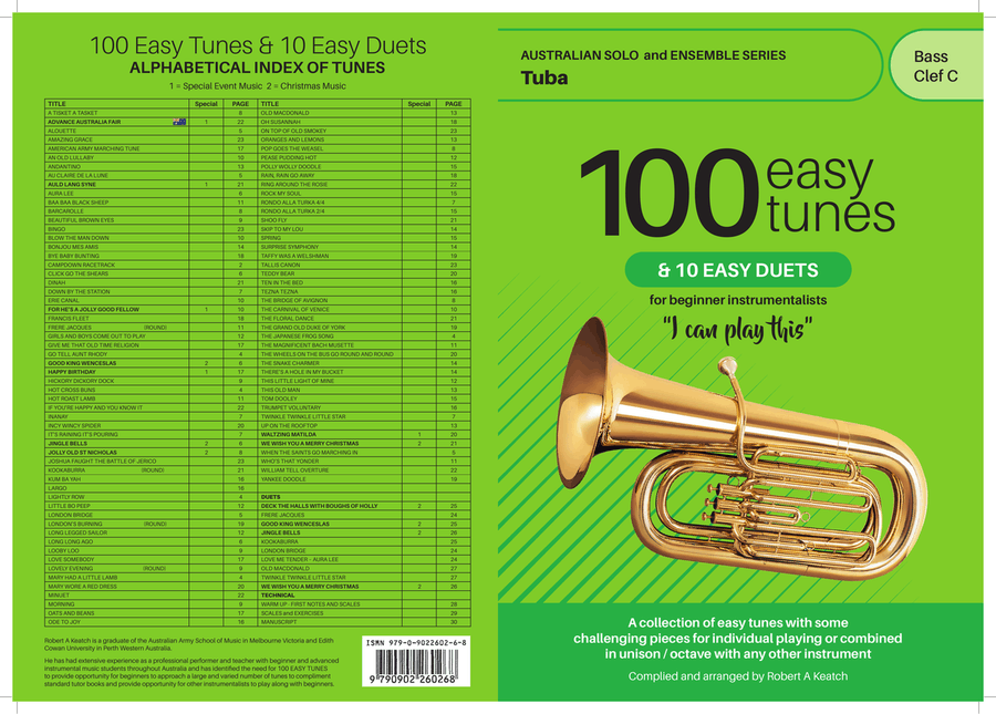 A LEARN TO PLAY book of 100 EASY TUNES and 10 EASY DUETS for Beginner TUBA, BASS CLEF