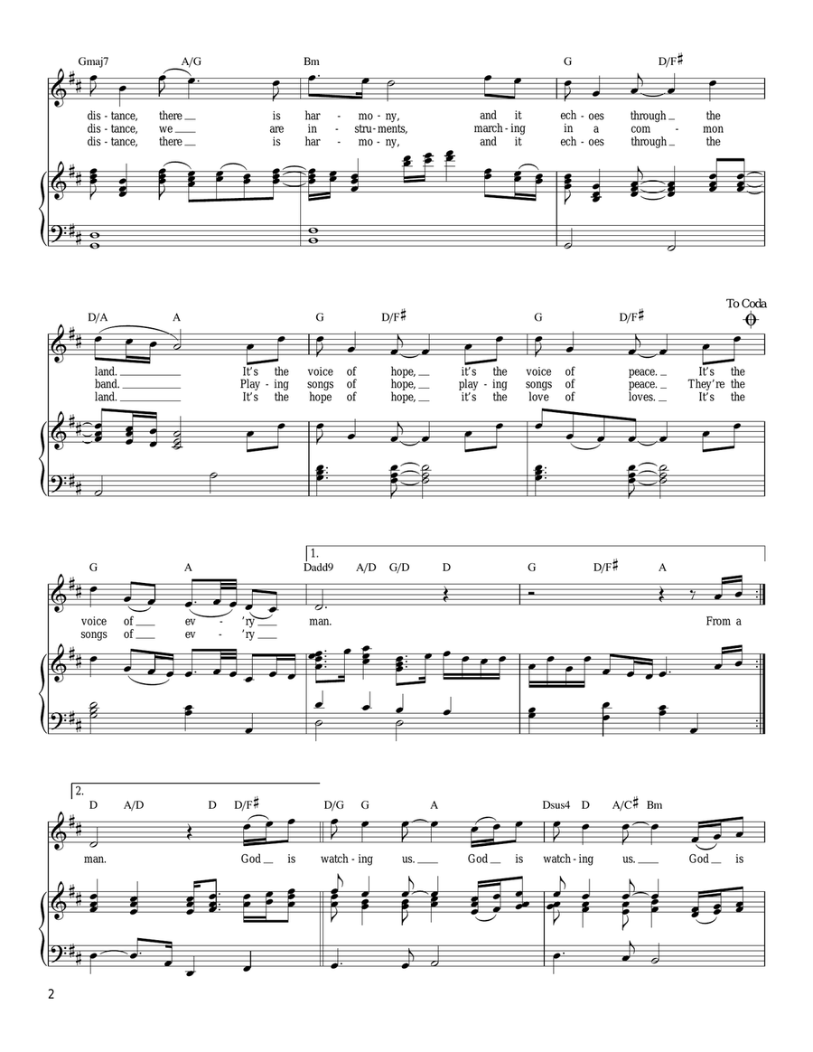 From A Distance Piano, Vocal, Guitar scores gallery preview page 2
