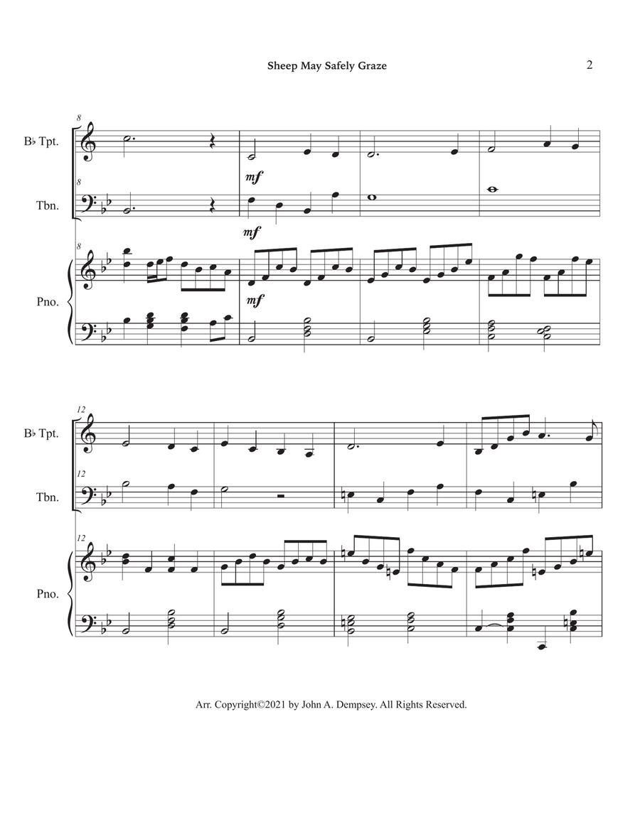 Sheep May Safely Graze (Bach): Trio for Trumpet, Trombone and Piano Brass Trio scores gallery preview page 6