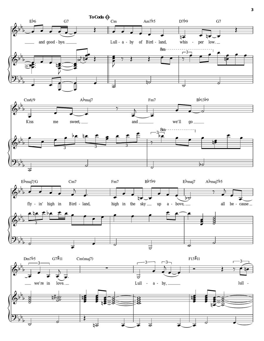 Lullaby Of Birdland Piano, Vocal scores gallery preview page 3