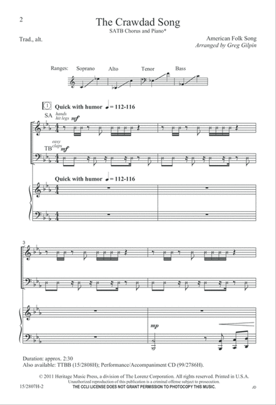 The Crawdad Song The Crawdad Song 4-Part scores gallery preview page 3
