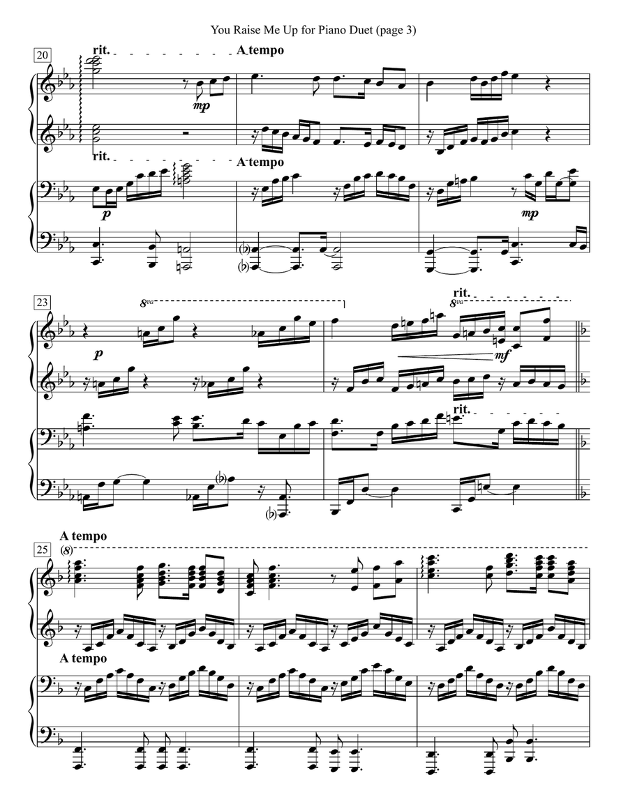 You Raise Me Up 1 Piano, 4-Hands scores gallery preview page 3