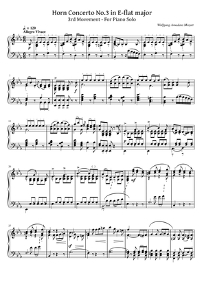 Horn Concerto No.3 in E-flat major - K.447 3rd Mov - For Piano Solo
