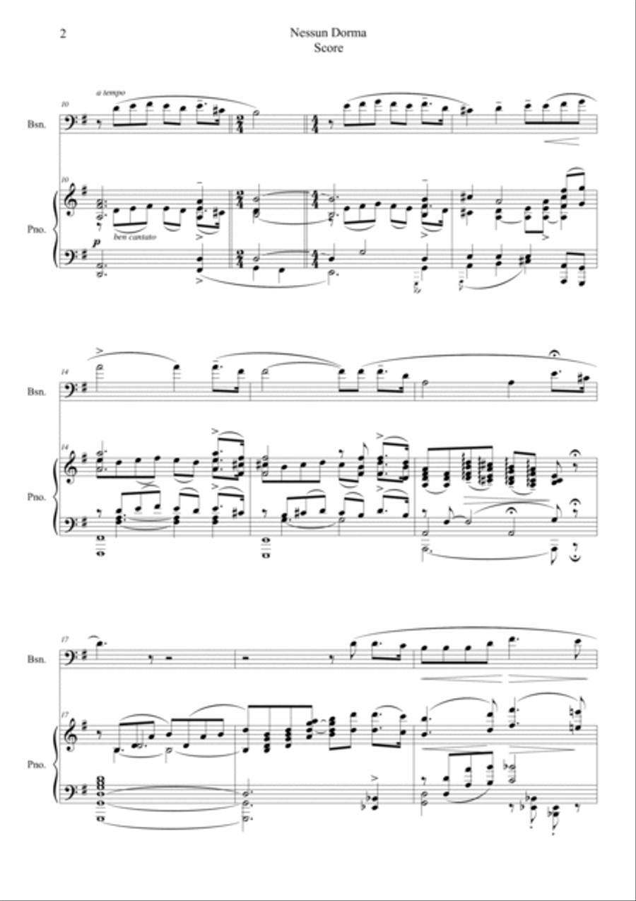Nessun Dorma (Opera Turandot aria) Bassoon scores gallery preview page 2