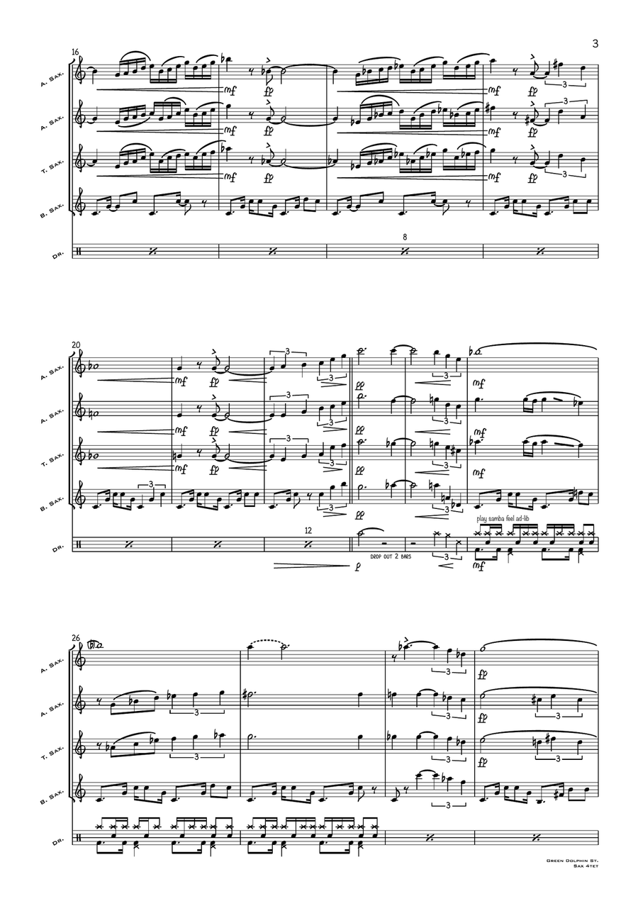 On Green Dolphin Street Saxophone Quartet scores gallery preview page 3
