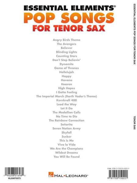 Essential Elements Pop Songs for Tenor Saxophone