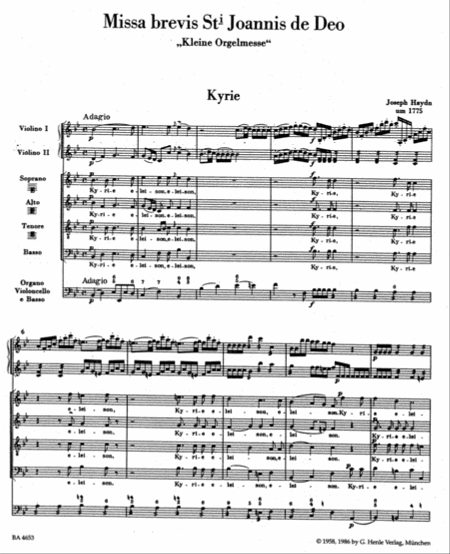 Missa brevis Sancti Joannis de Deo Hob.XXII:7 'Little Organ Mass' 4-Part scores gallery preview page 2