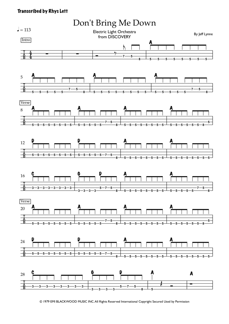 Don't Bring Me Down Guitar Tablature scores gallery preview page 1