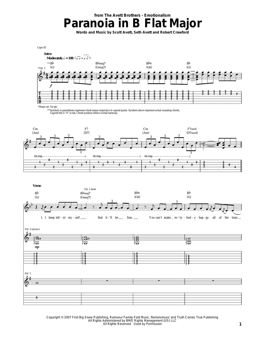 Paranoia In B Flat Major Acoustic Guitar scores gallery preview page 1