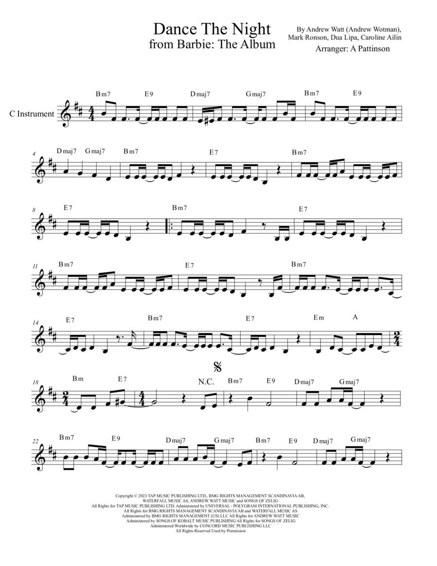 Dance The Night Piano scores gallery preview page 1