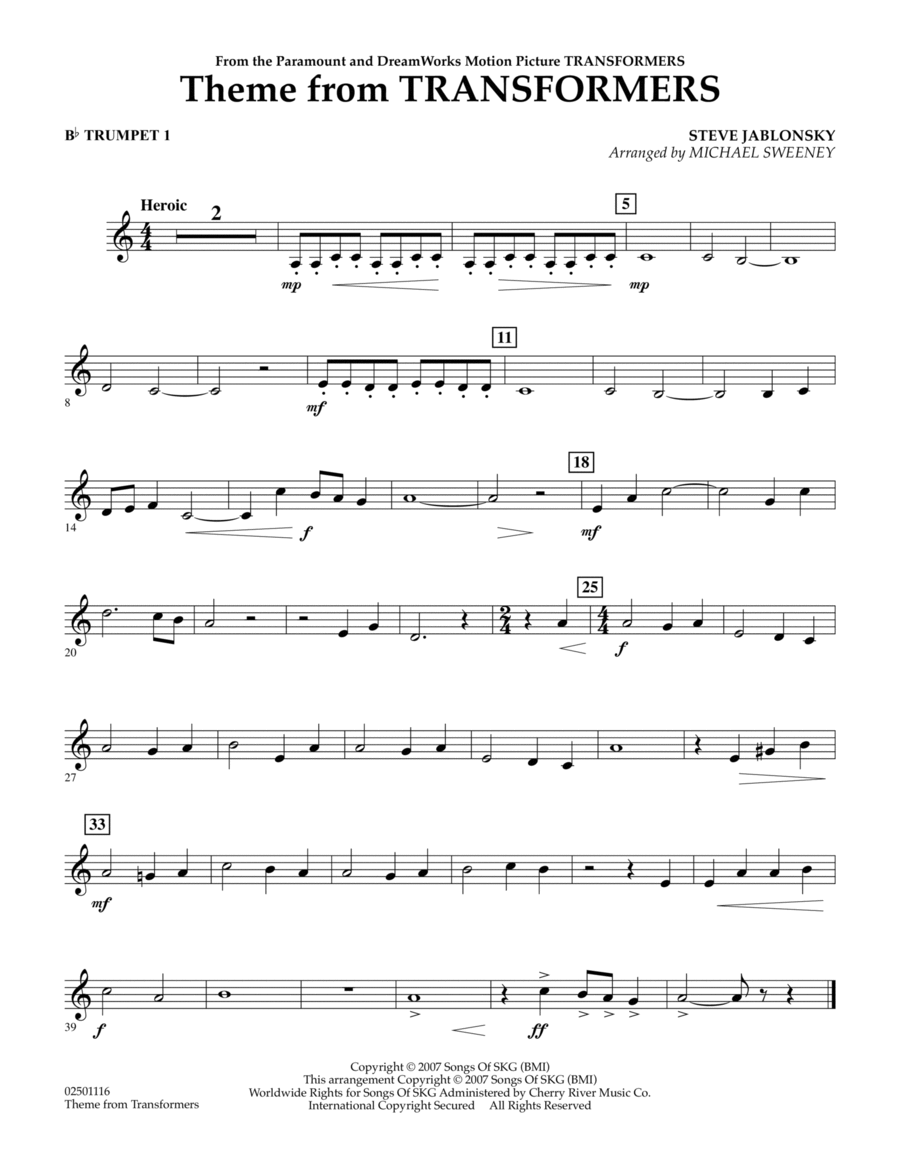 Theme From Transformers - Bb Trumpet 1 B-Flat Trumpet scores gallery preview page 1