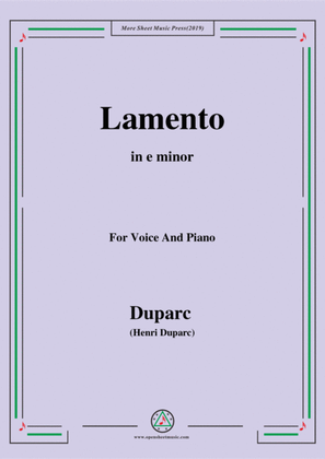Book cover for Duparc-Lamento in e minor,for Violin and Piano