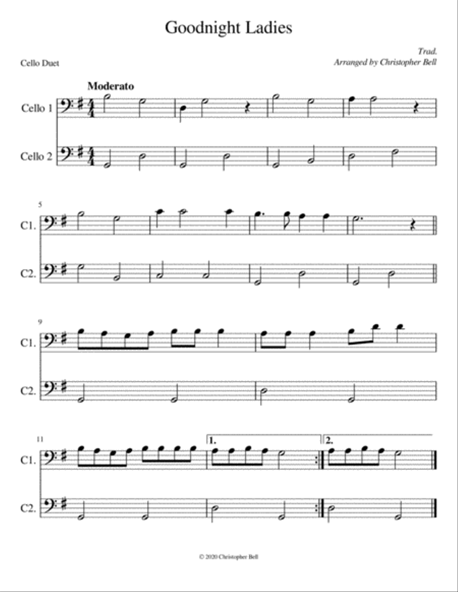 Goodnight Ladies - Easy Cello Duet String Duet scores gallery preview page 1