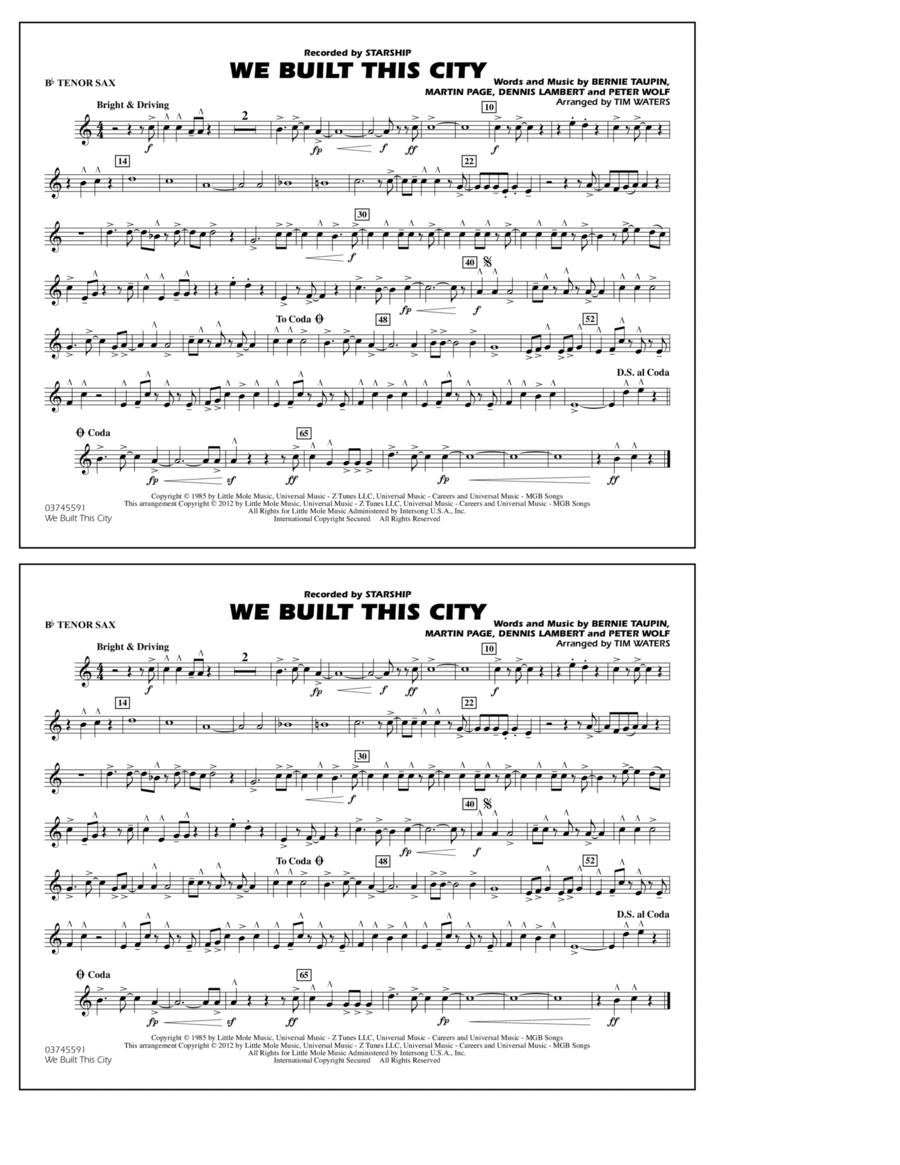 We Built This City - Bb Tenor Sax Marching Band scores gallery preview page 1
