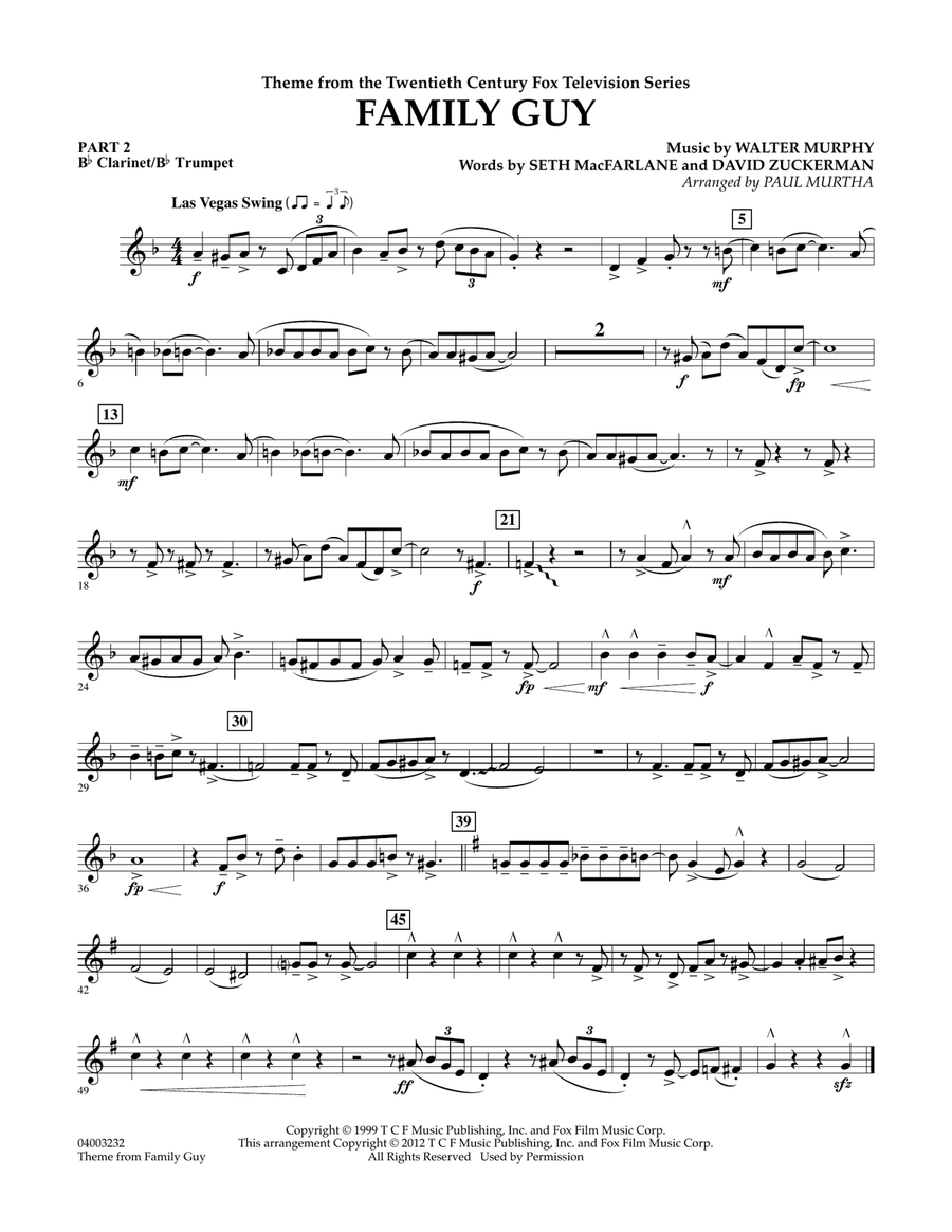 Family Guy (Theme) - Pt.2 - Bb Clarinet/Bb Trumpet Concert Band scores gallery preview page 1