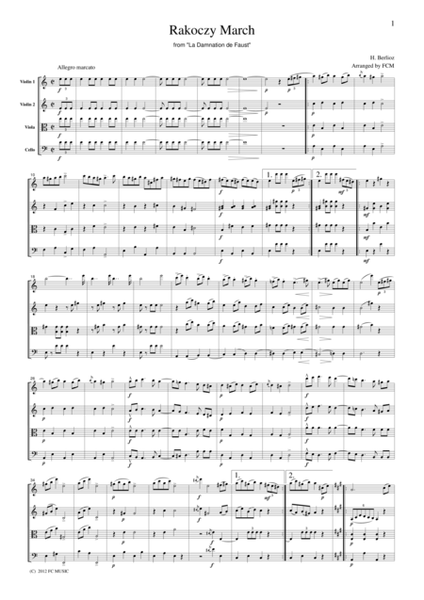Berlioz Rakoczy March, for string quartet, CB701 image number null