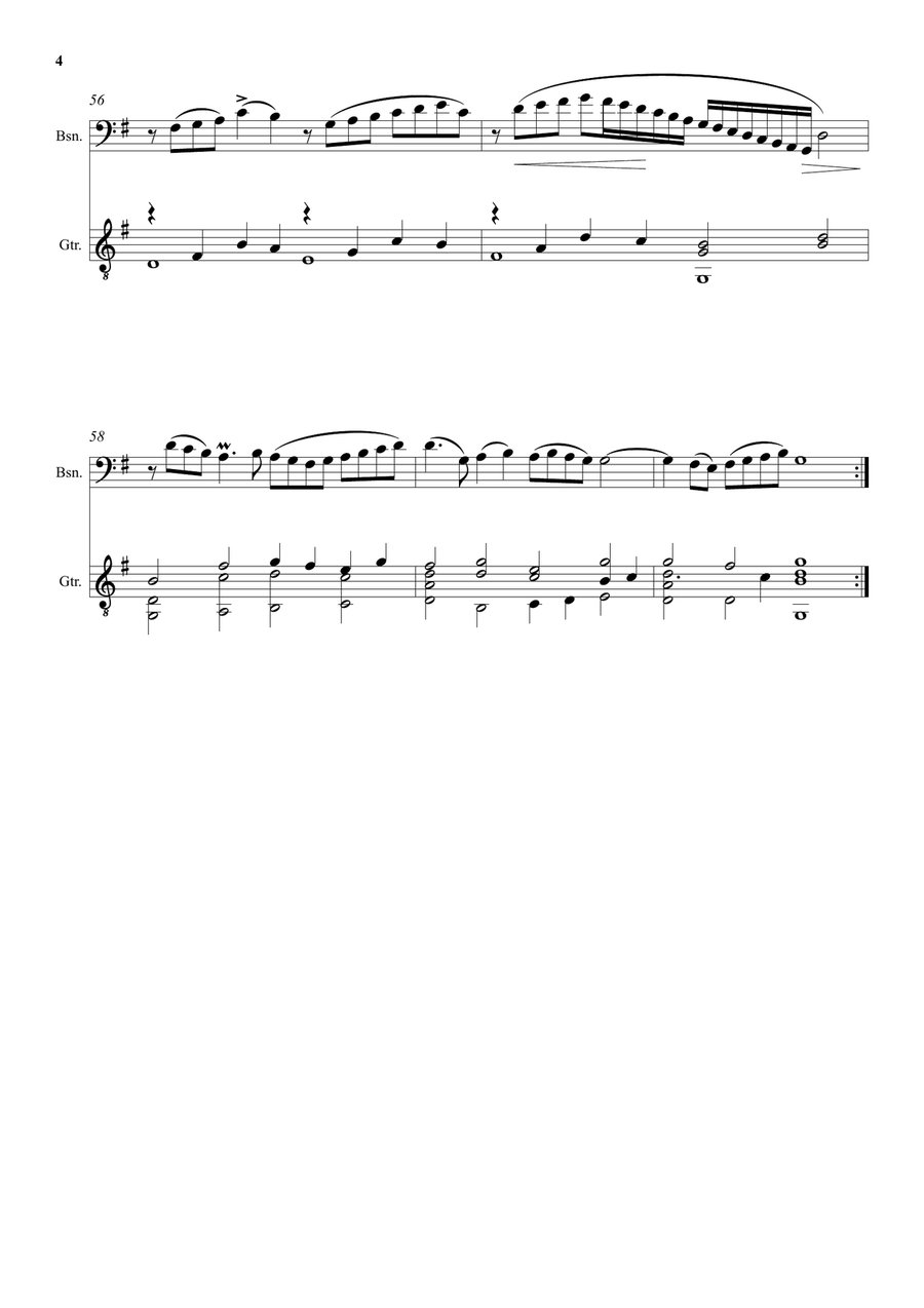 Come again sweet love doth now invite (John Dowland) arranged for bassoon and guitar Bassoon scores gallery preview page 4