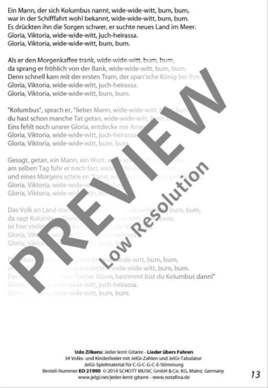 Jeder lernt Gitarre - Lieder übers Fahren Classical Guitar scores gallery preview page 14