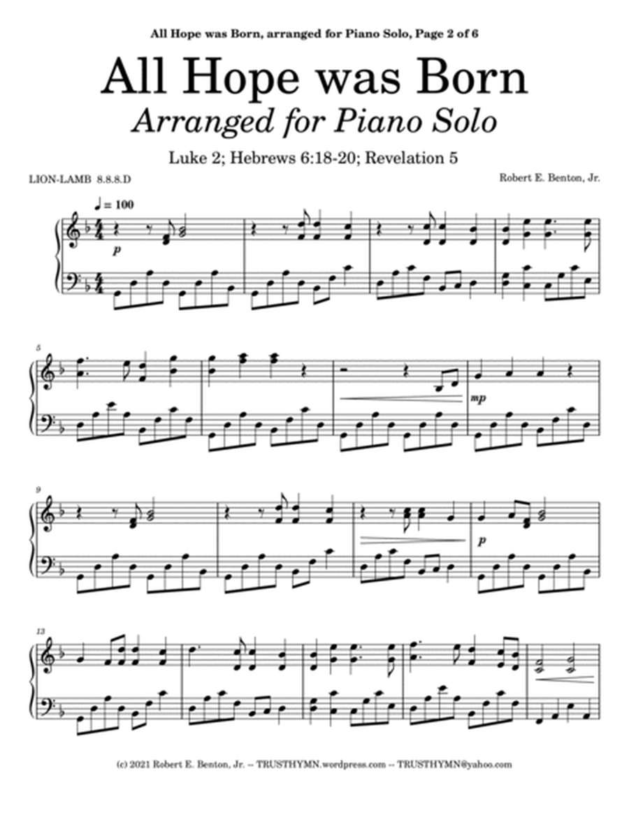 All Hope was Born (arranged for Piano Solo) image number null
