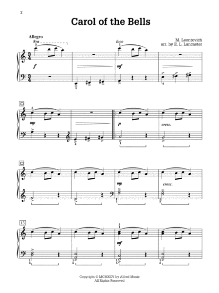 Carol Of The Bells - (Easy Piano)