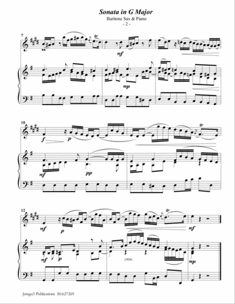 Telemann: Four Sonatas for Baritone Sax & Piano Baritone Saxophone scores gallery preview page 2