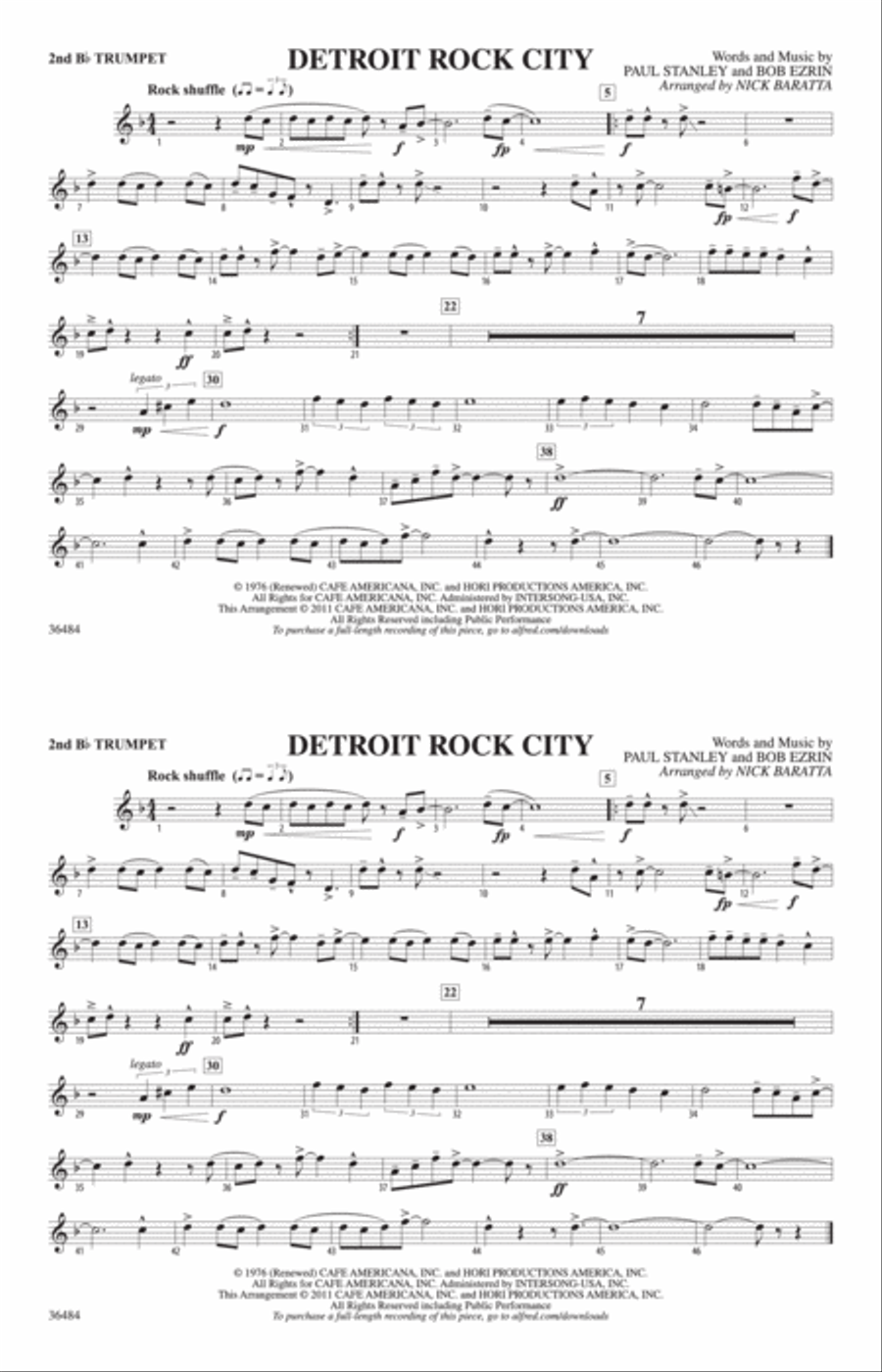 Detroit Rock City: 2nd B-flat Trumpet Marching Band scores gallery preview page 1