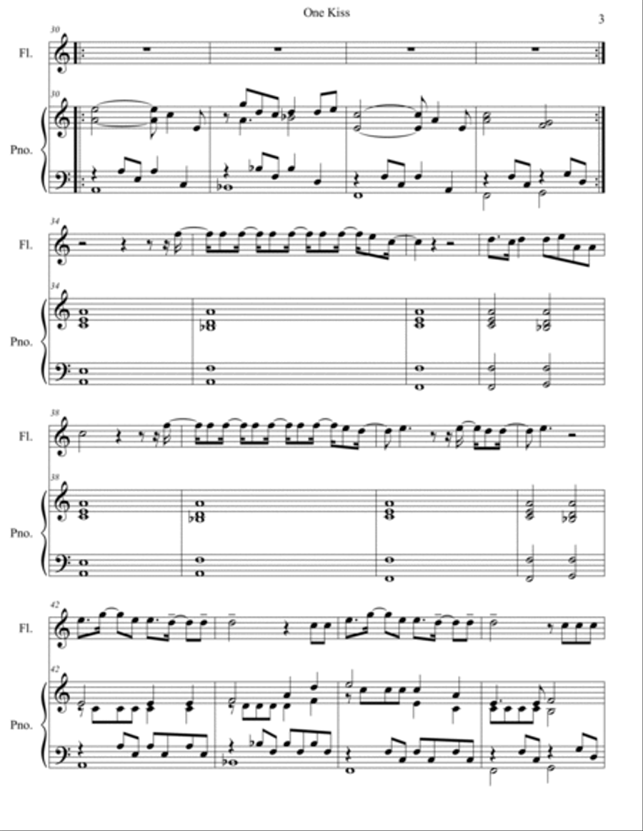One Kiss Flute Solo scores gallery preview page 4