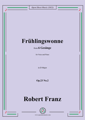 Book cover for Franz-Fruhlingswonne,in D flat Major,Op.23 No.2,for Voice and Piano