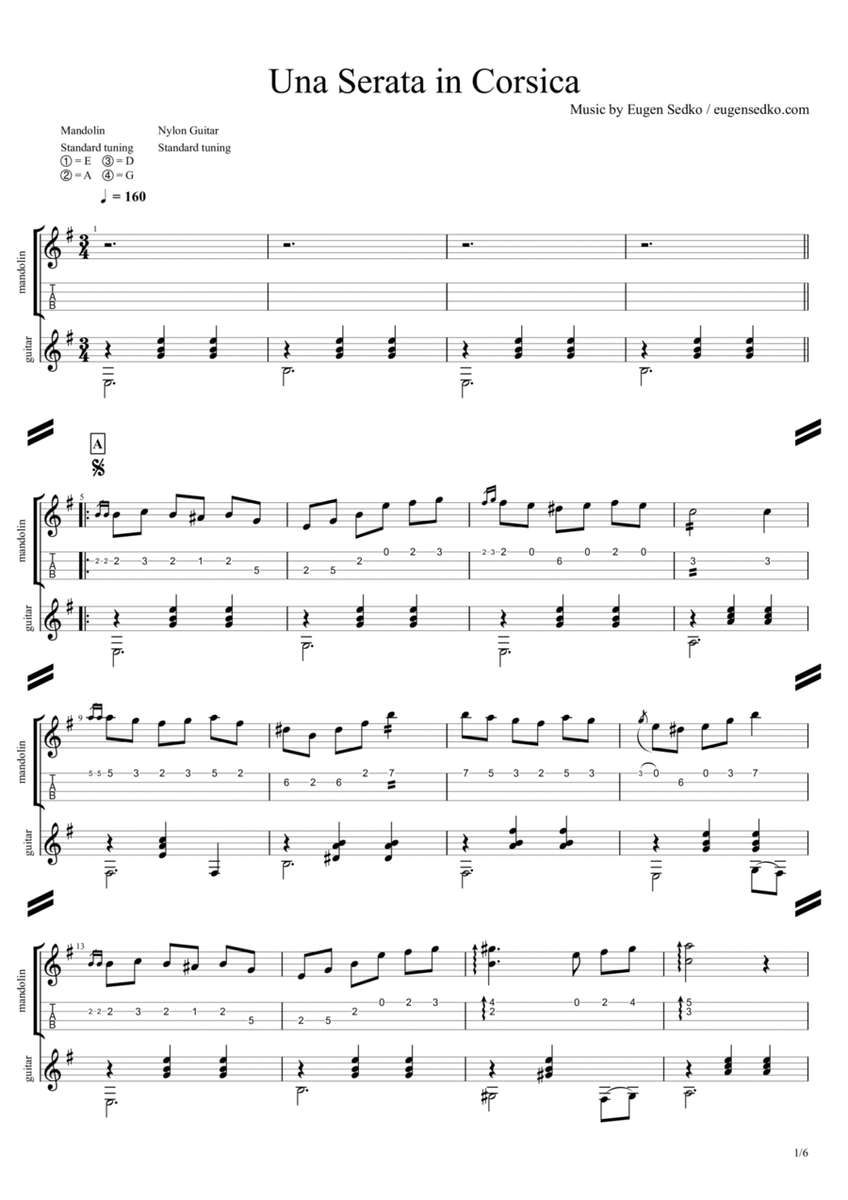 Una Serata in Corsica by Eugen Sedko, score for mandolin & guitar image number null