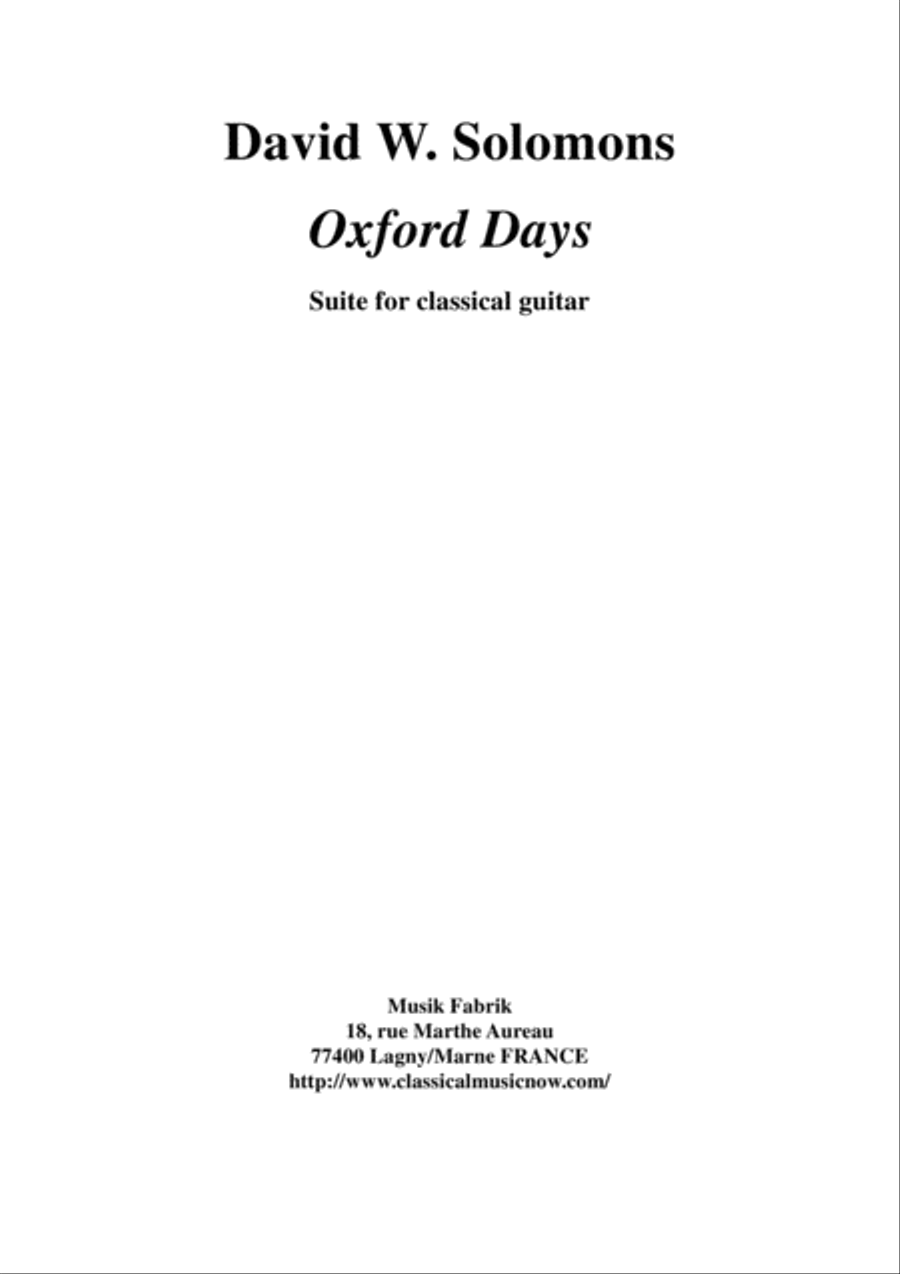 David W. Solomons, Oxford Days for solo guitar Classical Guitar scores gallery preview page 1