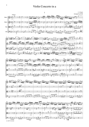 J.S.Bach Violin Concerto in a, BWV1041, for string quartet, CB218