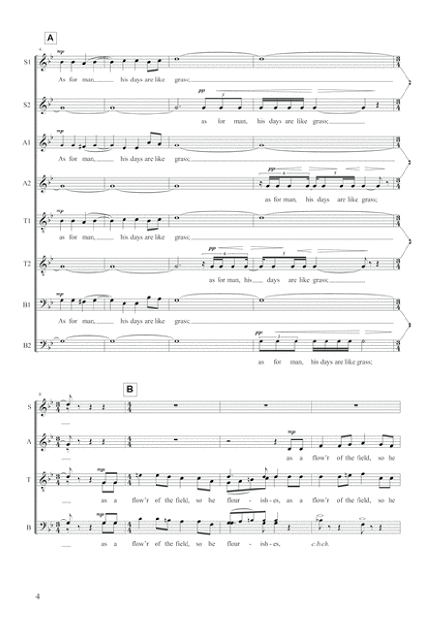 As for man, his days are like grass SSAATTBB scores gallery preview page 4